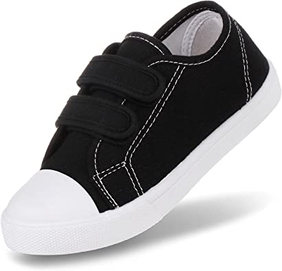 Photo 1 of JOSINY Toddler Boys Girls Shoes Kids Canvas Sneakers Dual Adjustable Strap Hook and Loops Walking Slip On - Black - Size 12
