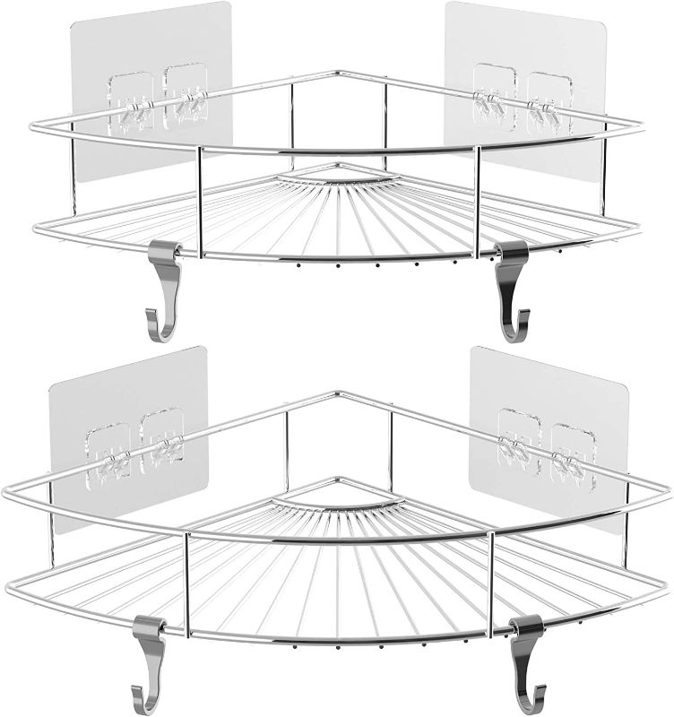 Photo 1 of 2-Pack 9" Rustproof Stainless Steel Corner Shower Caddy, Adhesive Bathroom Wall Mounted Storage Accessories Shower Shelf Organizer, Chrome
