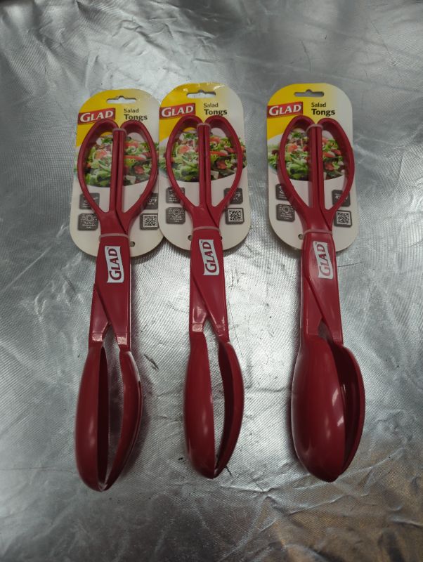 Photo 1 of 3 Pack - GLAD - Red Plastic Salad Tongs - 11"