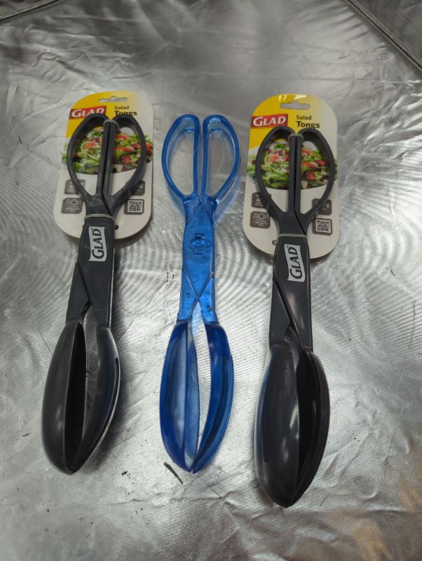 Photo 1 of 3 Pack - Plastic Salad Tongs - Grey/Blue