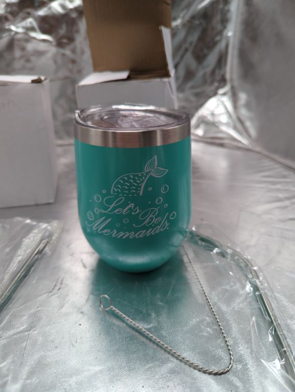 Photo 1 of 2 Pack - Wine Tumblers w/Lids - "Let's Be Mermaids" - + 3 Replacement Straws & Brushes