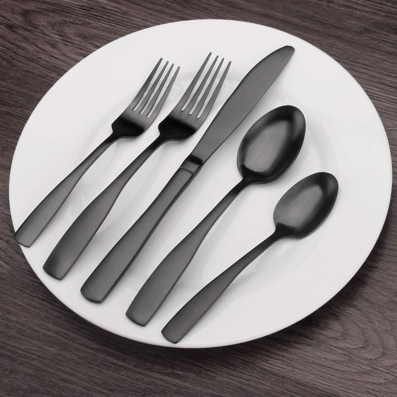 Photo 2 of Matte Black Silverware Set, 20-Piece Stainless Steel Flatware Set, Kitchen Utensil Set Service for 4, Tableware Cutlery Set for Home and Restaurant, Satin Finish, Dishwasher Safe
