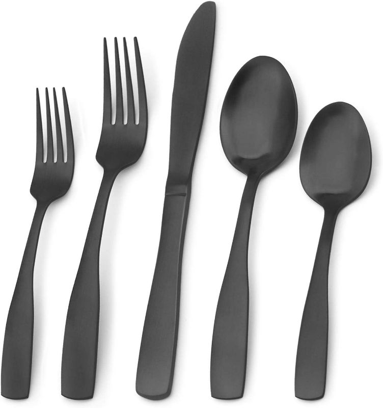 Photo 1 of Matte Black Silverware Set, 20-Piece Stainless Steel Flatware Set, Kitchen Utensil Set Service for 4, Tableware Cutlery Set for Home and Restaurant, Satin Finish, Dishwasher Safe
