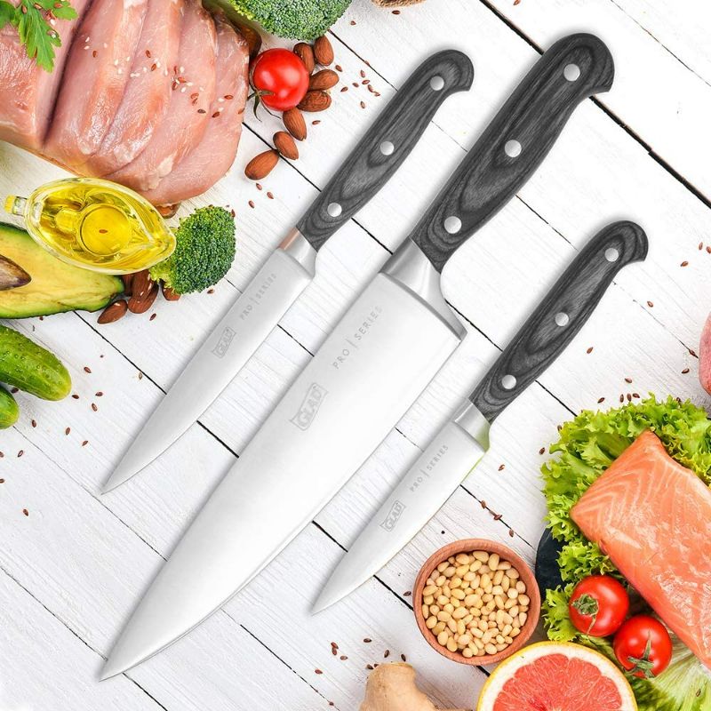 Photo 2 of Glad 3-Piece Knife Set with Pakkawood Handles | Chef, Utility, Paring Knives | Professional High Carbon Stainless Steel Cutlery

