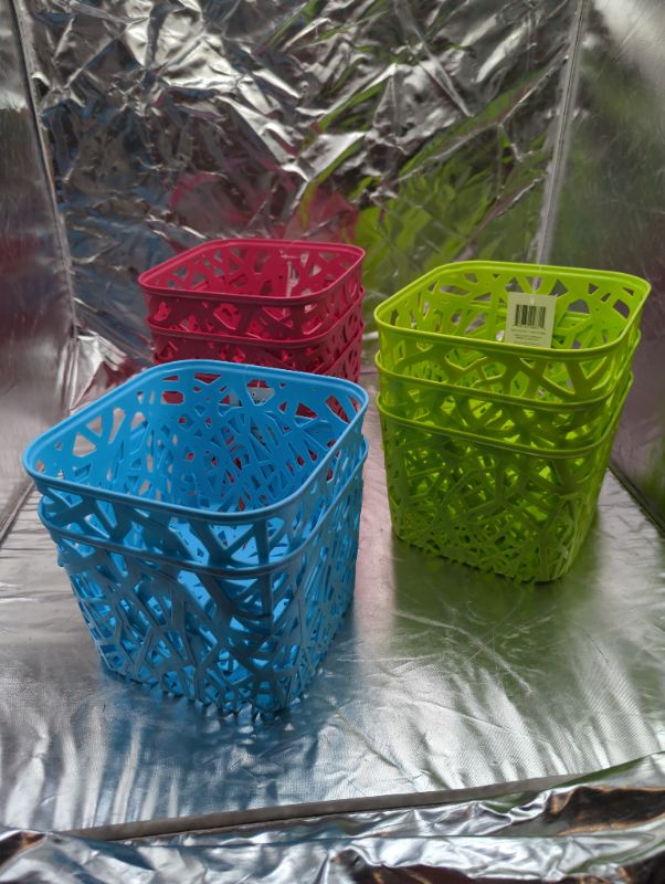 Photo 3 of Branch Weave Storage Bin Set of 8 - Luminous Coral, Lime Green, Light Blue - Small
