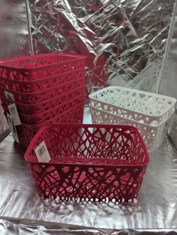 Photo 2 of  Branch Weave Storage Bin Set of 9 - Pink & White - Rectangle Small 
