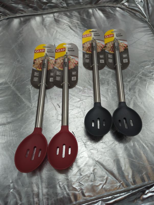 Photo 1 of 4 Pack - GLAD - Slotted Spoons - Grey/Red