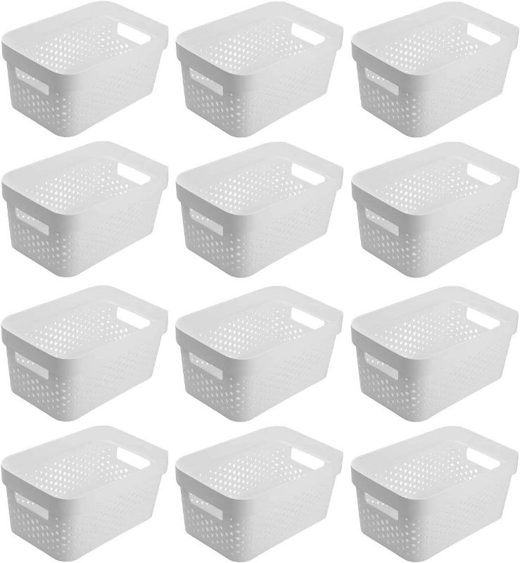 Photo 4 of Glad Plastic Baskets for Organizing, Set of 12 | Pantry Storage for Under Counter, Linen Closet, and Bathroom | Nesting Shelf Bins with Handles, 1 Gallon, White
