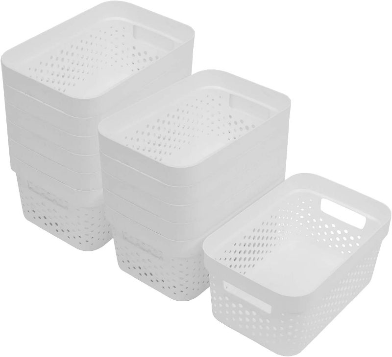 Photo 1 of Glad Plastic Baskets for Organizing, Set of 12 | Pantry Storage for Under Counter, Linen Closet, and Bathroom | Nesting Shelf Bins with Handles, 1 Gallon, White
