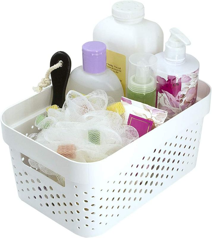 Photo 2 of Glad Plastic Baskets for Organizing, Set of 10 | Pantry Storage for Under Counter, Linen Closet, and Bathroom | Nesting Shelf Bins with Handles, 1 Gallon, White
