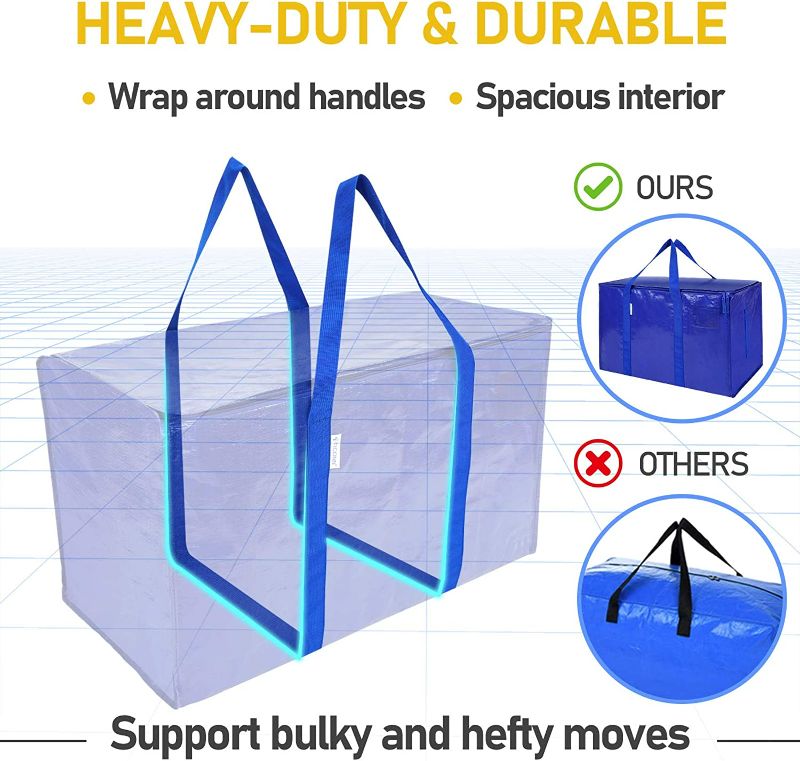 Photo 2 of  6 Pack Extra Large Moving Bags with Zippers & Carrying Handles, Heavy-Duty Storage Tote for Space Saving Moving Storage
