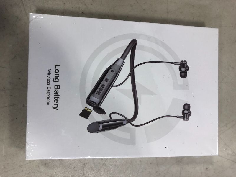 Photo 2 of EEAABBR Bluetooth Neckband Headset with TF Card Slot 100 Hours Playtime Wireless Neckband Headphones Built-in Noise Cancelling Mic IPX5 Waterproof Two Ways in-Ear Earphones for Sports,Cycling,E-Books whiteb