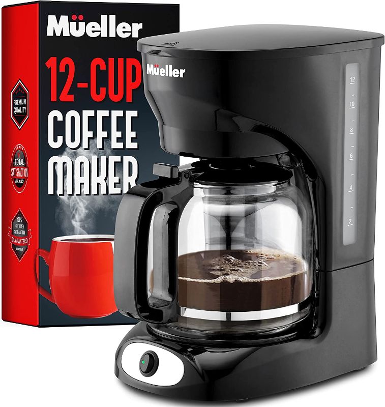 Photo 1 of Mueller 12-Cup Drip Coffee Maker with Permanent Filter and Borosilicate Glass Carafe, Auto Keep Warm Function, Clear Water Level Window Coffee Machine
