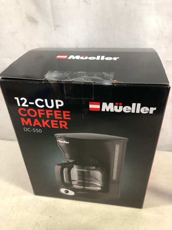 Photo 2 of Mueller 12-Cup Drip Coffee Maker with Permanent Filter and Borosilicate Glass Carafe, Auto Keep Warm Function, Clear Water Level Window Coffee Machine
