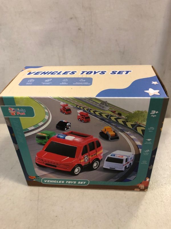 Photo 2 of Car Toys with Play Mat, Toy Cars for Boys,Car Toys for Toddlers,Pull Back Cars Include Construction Vehicles, Fire Vehicles, etc.10 Road Signs 4 Dolls,Vehicle Toy Set for Kids.