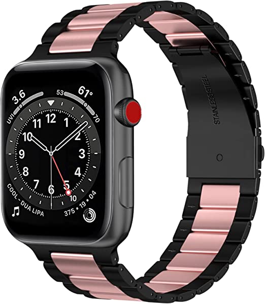 Photo 1 of FiNESTONE Compatible For Apple Watch Series SE Series 7 6 5 4 3 2 1 Band 38mm 40mm 41mm 42mm 44mm 45mm, Upgraded Stainless Steel Watch Strap Bracelet with One-piece Watch Band Connector

