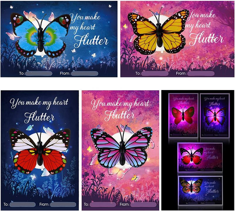 Photo 1 of 36 Pieces  Cards Kids Jars Butterfly  Exchange Cards Funny Greeting Cards with Insect Bugs Figures Toys for Kids School Classroom Prize Party Favors (Glow Style)
