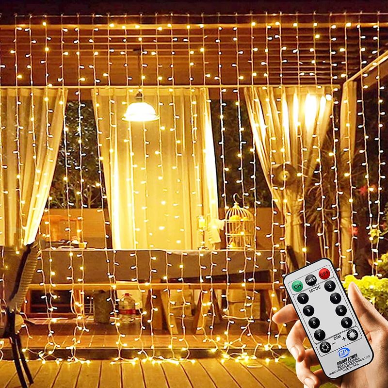 Photo 1 of 200 LED Curtain String Lights, 6.56x6.56FT USB Powered Fairy String Hanging Lights with Remote 8 Light Modes Backdrop Lights for Wedding/Indoor/Outdoor/Bedroom/Window/Wall/Party/Christmas Decorations
