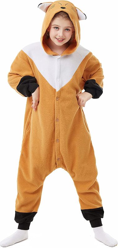 Photo 1 of CANASOUR Kids Fox Costume Christmas Halloween Anime Cosplay Animal One Piece Pajamas 10 Years Girls Onesie (10(125#), Fox Brown)
