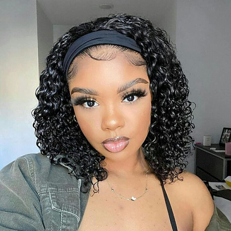 Photo 1 of 
Headband Wig Deep Wave 16 Inch Human Hair Headband Wig Curly hair Glueless Human Hair Wigs Machine Made No Lace deep Curly Headband Wig natural color