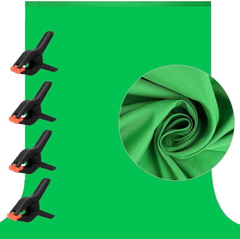 Photo 1 of 10 X 7 FT Green Screen Backdrop for Photography, Chromakey Virtual GreenScreen Background Sheet for Zoom Meeting, Cloth Fabric Curtain with 4 Clamps for YouTube Video Studio Calls Streaming Gaming VR