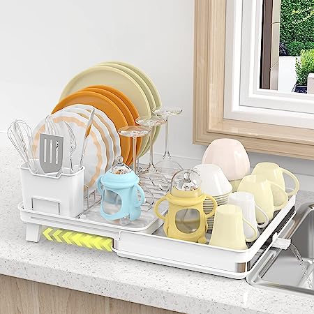 Photo 1 of  Dish Drying Rack, Expandable Dish Rack Durable Dish Racks Drainers for Kitchen Counter Sink Dish Drying Rack with Drainboard