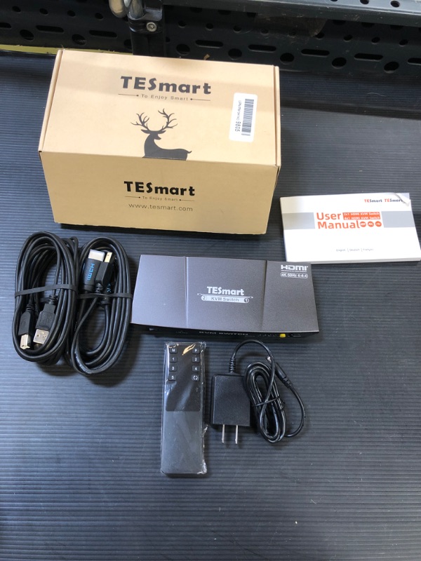 Photo 2 of TESmart HDMI 4K@60Hz Ultra HD 2x1 HDMI KVM Switch 3840x2160@60Hz 4:4:4 with 2 Pcs 5ft KVM Cables Supports USB 2.0 Devices Control up to 2 Computers/Servers/DVR (Black)