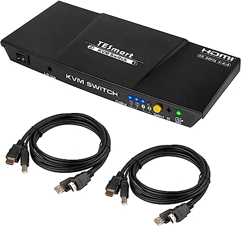 Photo 1 of TESmart HDMI 4K@60Hz Ultra HD 2x1 HDMI KVM Switch 3840x2160@60Hz 4:4:4 with 2 Pcs 5ft KVM Cables Supports USB 2.0 Devices Control up to 2 Computers/Servers/DVR (Black)