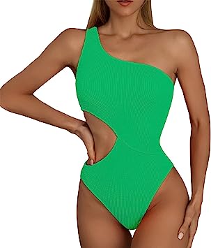 Photo 1 of  Women's One Shoulder Sexy One Piece Swimsuit Color Block High Waisted Cutout Monokini Wrap Bathing Suit- size Medium 