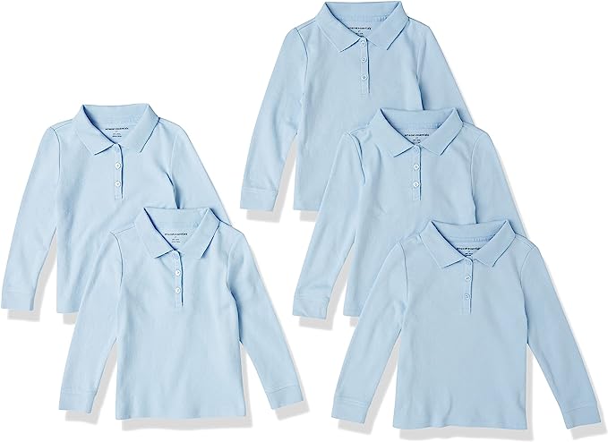 Photo 1 of Amazon Essentials Girls and Toddlers' Uniform Long-Sleeve Interlock Polo Shirt, Multipacks-- size XS (4-5) 
