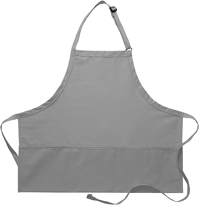 Photo 2 of 3-Pocket Bib Apron with Adjustable Neck and Extra Long Ties - Color Grey