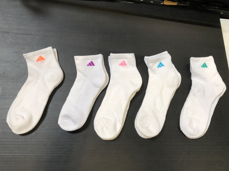 Photo 1 of adidas Women's Athletic Cushioned Quarter Socks with Arch Compression (5-Pair) Medium White- Orange , Pink , Purple , Green , Blue