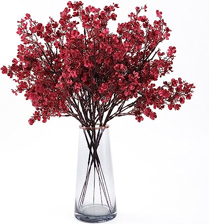 Photo 1 of  Babys Breath Artificial Burgundy Flowers Fabric Cloth Fake Silk Flowers for Home Decor Floral Arrangement Table Centerpieces (6, Burgundy)