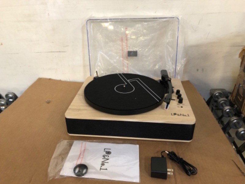 Photo 1 of LP&No.1 Bluetooth Record Player with Stereo Speakers, 3-Speed Belt-Drive Turntable for Vinyl Records with Wireless Playback and Auto-Stop Walnut Wood