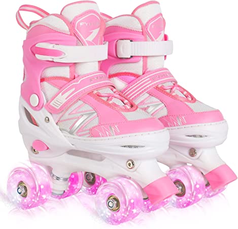 Photo 1 of Kids Roller Skates for Girls Child Beginner Toddlers, 4 Sizes Adjustable Roller Skates with Light up Wheels for Toddlers Children, patines para niñas patins à roulettes Enfants Filles