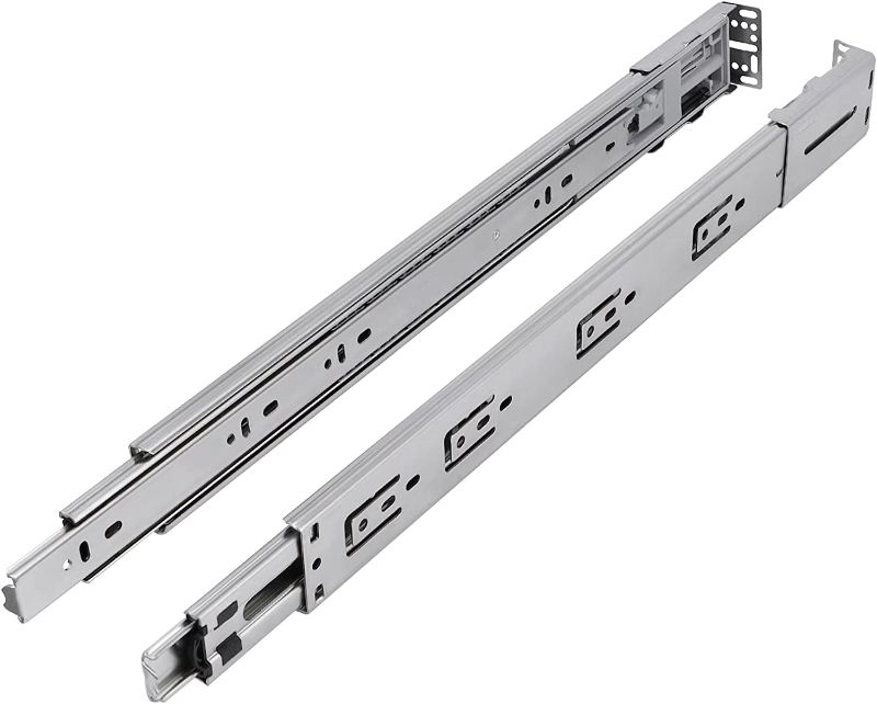 Photo 1 of 18 Inch Side Mount Soft Close Drawer Slide Full Extension, Ball Bearing Cabinet Hardware Rails with Rear Mounting Brackets, Heavy Duty 100 LB Capacity
