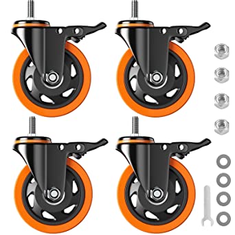 Photo 1 of 4 Inch Caster Wheels 2200Lbs, Threaded Stem Casters Set of 4 Heavy Duty, 1/2"-13 x 1" (Screw Diameter 1/2", Stem Length 1"), Safety Dual Locking Industrial Castors, Wheels for Cart, Furniture