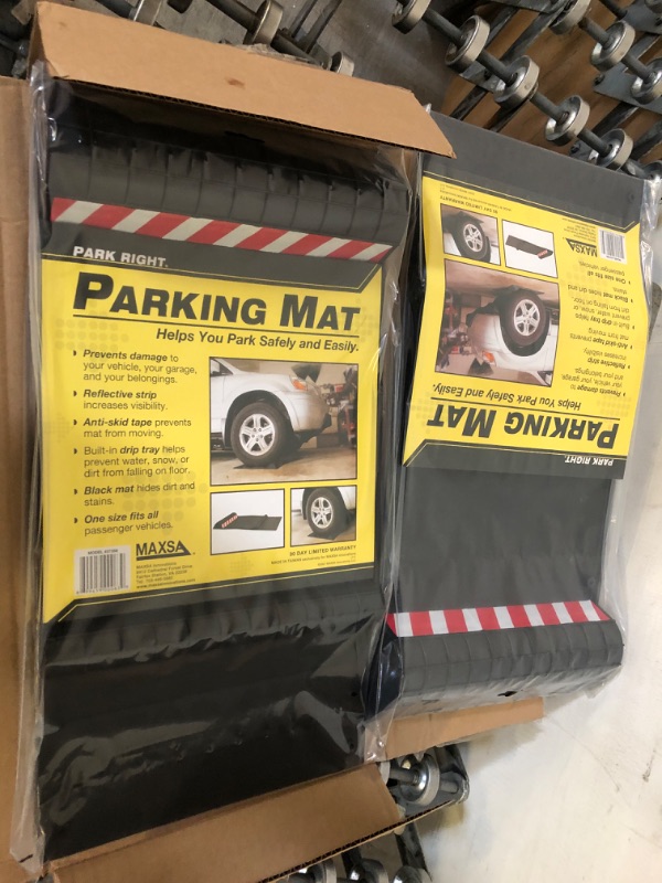 Photo 3 of Maxsa 37358-2Pack Park Right Perfect Parking Self Adhesive Anti-Skid Parking Mat for Cars and Trucks, 21" x 11" x 2", Black with Reflective Strip 2-pack Black Frustration-Free Packaging