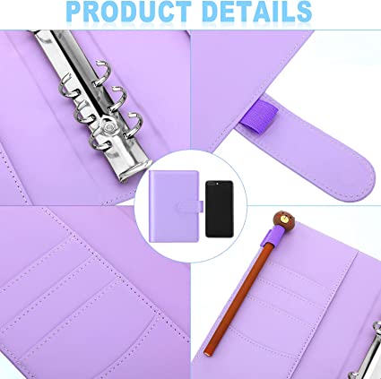 Photo 1 of 2 Pieces A6 PU Leather Notebook Binder Refillable 6 Rings Binder Cover Loose Leaf Personal Planner with Magnetic Buckle Closure