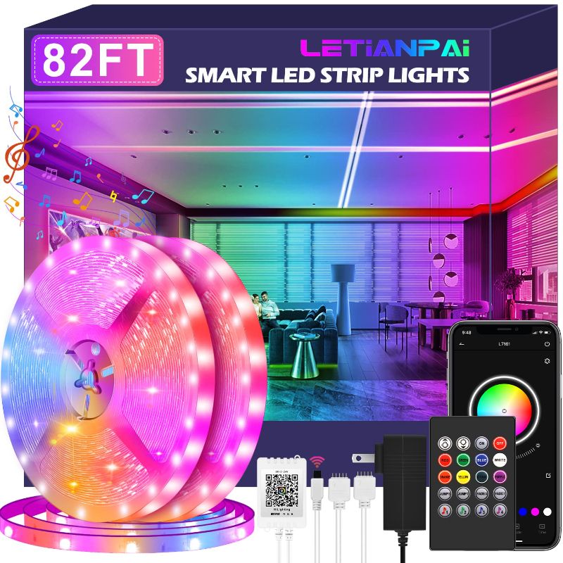 Photo 3 of Led Strip Lights, 82ft/25m Long Smart Led Light Strips Music Sync 5050 RGB Color Changing Rope Lights,Bluetooth APP/IR Remote/Switch Box Control Led Lights for Bedroom,Home Decoration,Party,Festival 82ft-25m