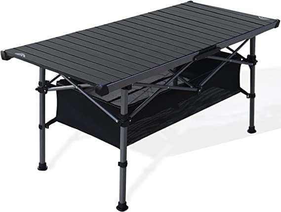 Photo 1 of Ablazer Camping Table Outdoor Folding Portable Table, Aluminum Picnic Roll-up Table with Carry Bag for Outdoor, Camping, Picnic, Beach, Backyard, BBQ, Patio, for Large 4-6 Person for Outside Party
