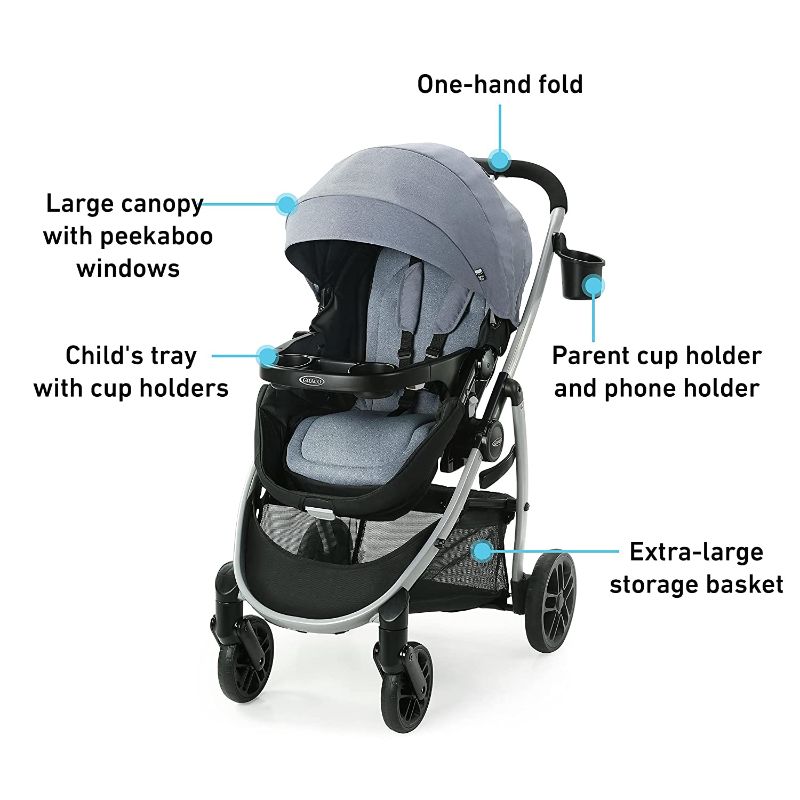 Photo 4 of Graco Modes Pramette Travel System, Includes Baby Stroller with True Pram Mode, Reversible Seat, One Hand Fold, Extra Storage,