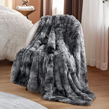 Photo 1 of  Faux Fur Twin Blanket Tie Dye Grey – Fuzzy, Fluffy, and Shaggy Faux Fur, Soft and Thick Sherpa, Tie-dye Decorative Gift, Twin Size Blankets for Couch, Sofa, Bed, 60x80 Inches, 380 GSM