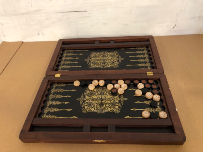 Photo 2 of 21" Golden Dynasty Luxury Backgammon Set, Leather & Wood, Tournament Board, 717, High Class Backgammon.