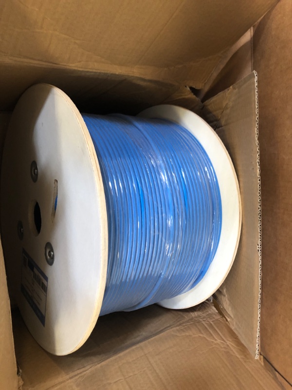 Photo 1 of Cat6A Plenum (CMP), 1000ft, 23AWG | 100% Solid Bare Copper | Unshielded Twisted Pair (UTP) Bulk Ethernet Cable, Available in Blue, White & Black Color (Cat6A Plenum Blue)