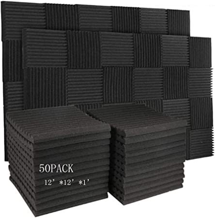 Photo 1 of Burdurry 50 Pack Acoustic Panels Soundproof Studio Foam for Walls Sound Absorbing Panels Sound Insulation Wedge for Studio, 1" X 12" X 12" (Black)
