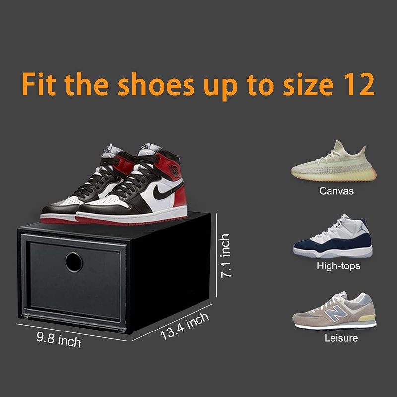 Photo 1 of Shoe Storage Box, Clear Plastic Stackable Shoe Organizer, Drawer Type Front Opening Shoe Holder Containers for sneaker (Black)
