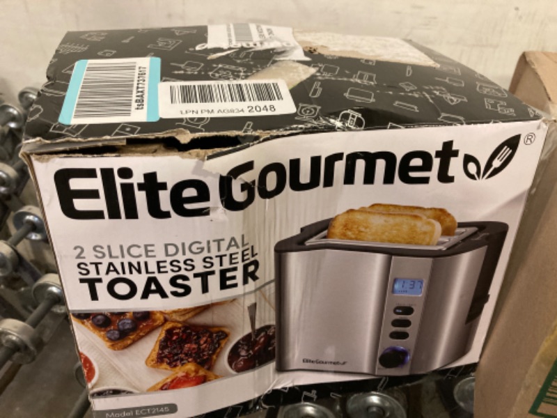 Photo 1 of Elite Gourmet ECT2145 Extra Wide Slot 2-Slice Toaster, Bagel Function Reheat, Defrost, & Cancel Functions, 6 Toast Settings, Built-in Warming Rack, Countdown Timer, Stainless Steel 2 Slice Stainless Steel