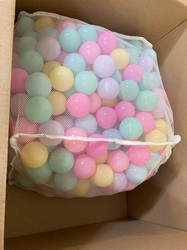 Photo 2 of Amazon Basics BPA Free Crush-Proof Plastic Ball Pit Balls with Storage Bag, Toddlers Kids 12+ Months, 6 Pastel Colors - Pack of 400 6 Pastel Colors 400 Balls