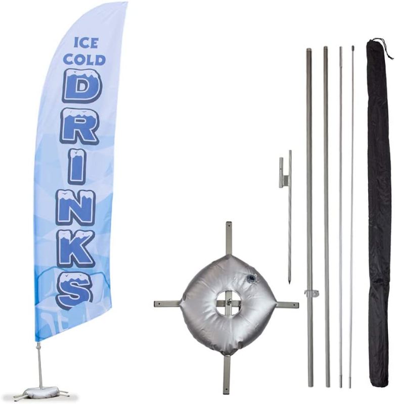 Photo 1 of 
Vispronet Ice Cold Drinks Feather Flag Kits - 13.5ft Flag Complete Pole Set, Ground Stake, Cross Base and Weight Bag – Great For Businesses, Storefronts,...
Size:Basic/Both Bases